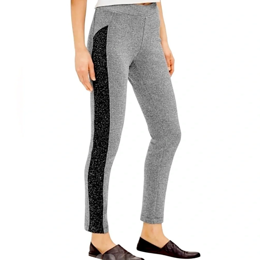 Eileen Fisher Charcoal & Black Stretch Tweed Knit Ankle Legging Pant